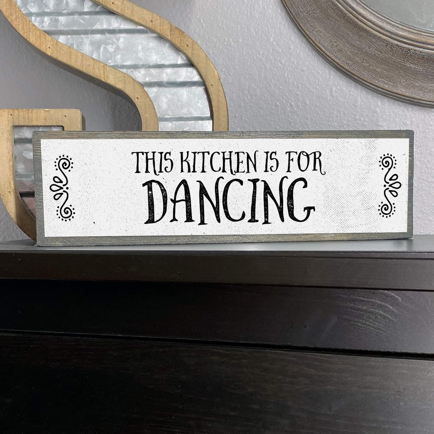 Kitchen Wood Signs, Medium Wood and Metal - This Kitchen Is For Dancing