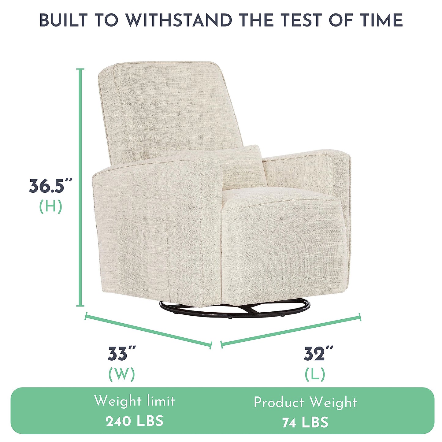 Evolur Holland Upholstered Plush Seating Glider Swivel, Glider Chair for Nursery in Thunder, Modern Nursery Glider, Tool-Free Assembly, Easy to Clean, Environmentally Conscious Glider