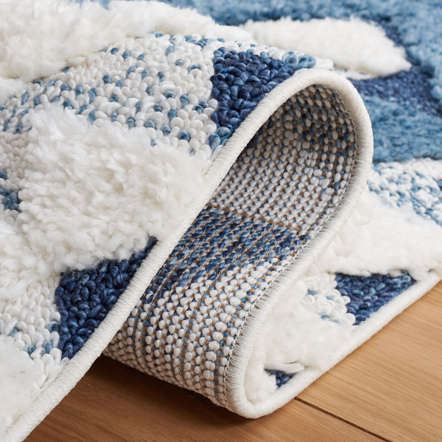 SAFAVIEH Area Rug 8x10 - Moroccan Tassel Shag Collection - Large - Blue & Ivory, Non-Shedding & Easy to Clean, Plush High-Low Texture, Ideal for Living Room, Bedroom, Dining Space (MTS688M)