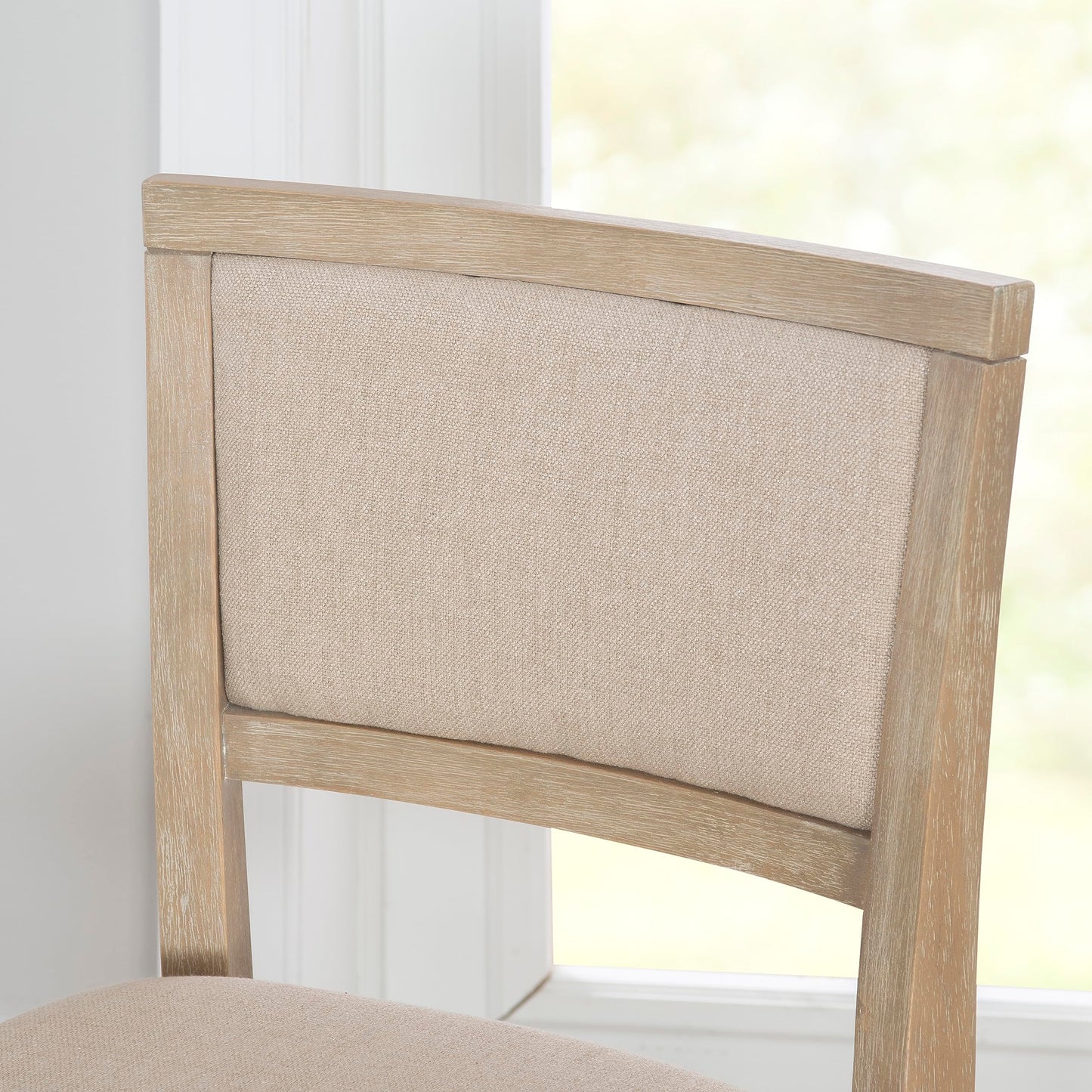 Linon Keira Natural Rustic Wooden Folding 25 Inch Seat Height Counter Stool with Beige Upholstered Seat and Back