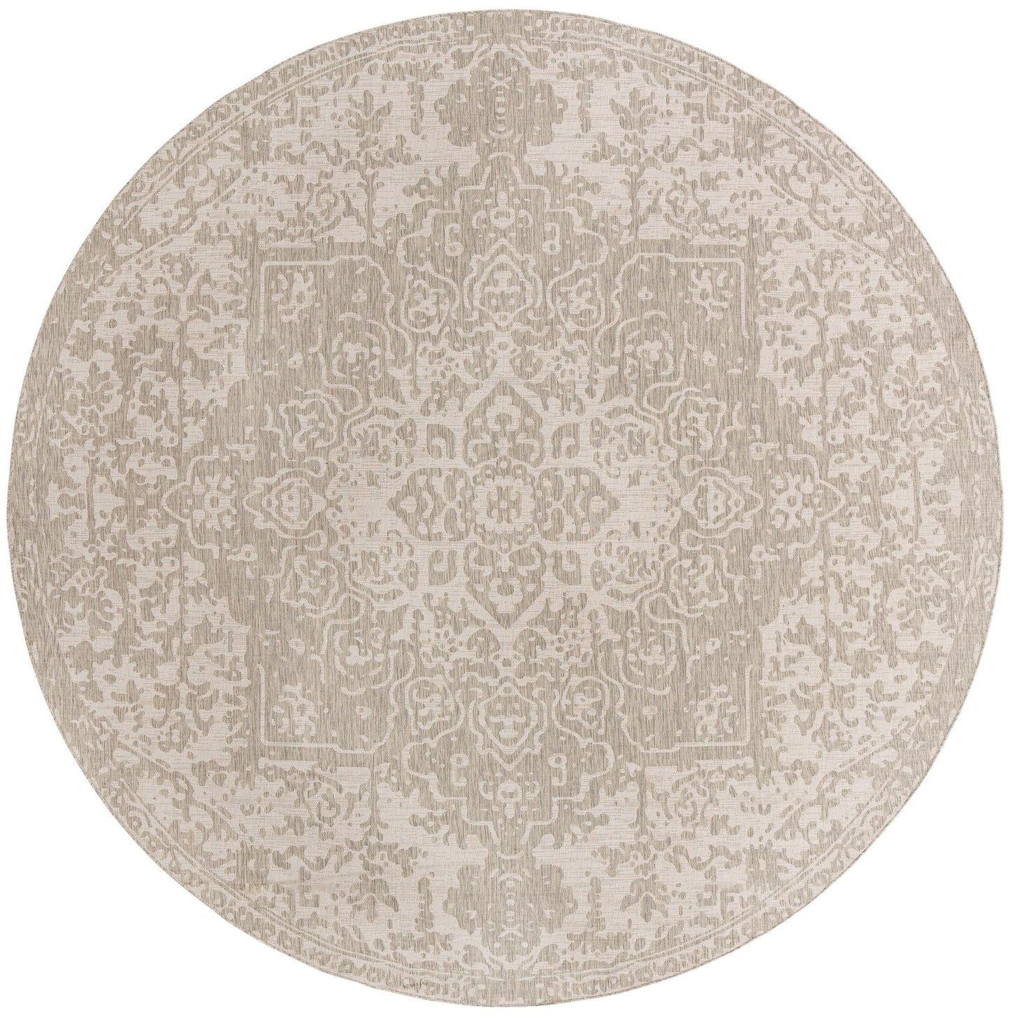 Unique Loom Jill Zarin Outdoor Collection Area Rug - Dubai (13' Round, Gray/ Ivory)