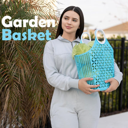Fox Run Lime Garden Harvest Basket with Built-In Handles, 6" x 14" x 18" Plastic Cleaning Caddy and Laundry Tote