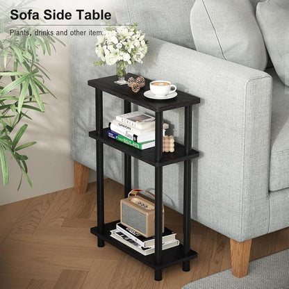 Apicizon Narrow Side Table - 3-Tier Slim End Table with Storage Shelf for Small Spaces | Black