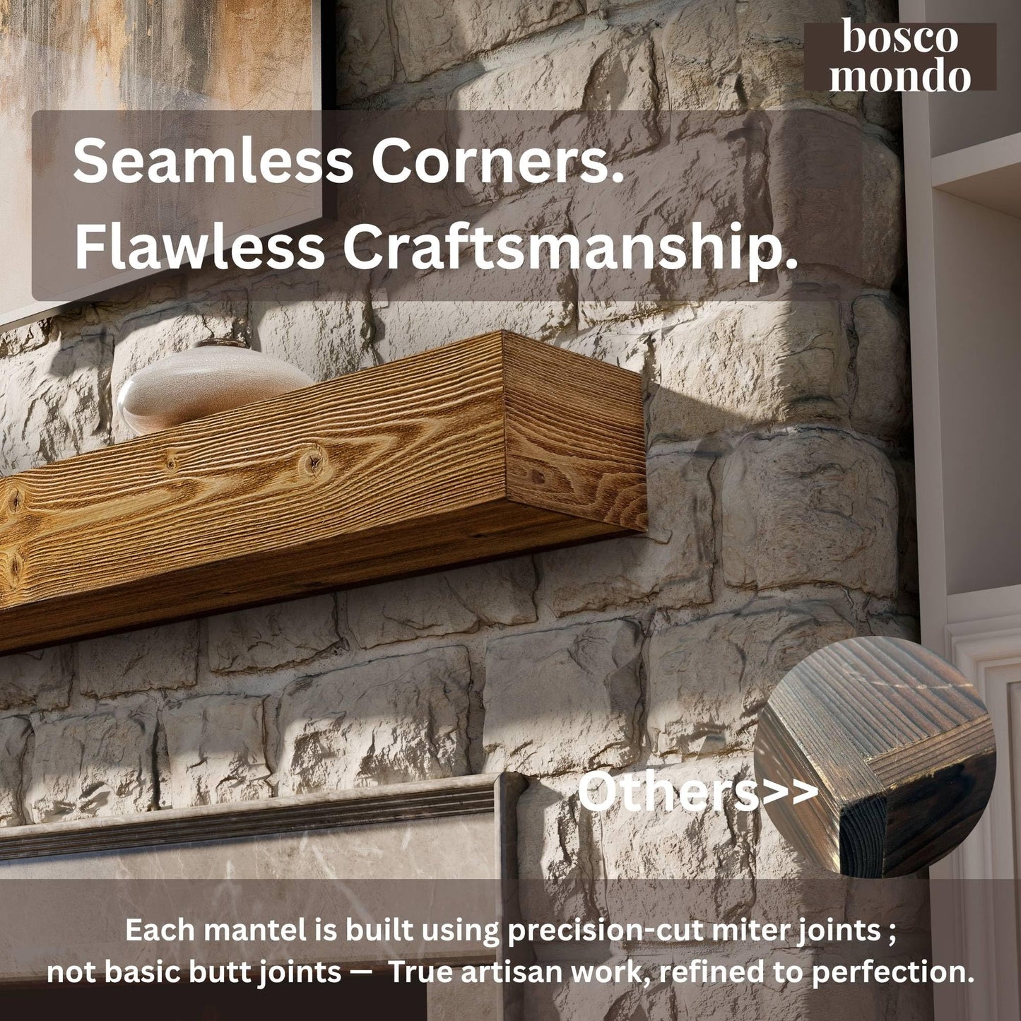 BoscoMondo Fireplace Mantel Shelf with Corbels – Rustic Farmhouse Wooden Mantel, Solid Pine Floating Mantel Shelf for Wall, Decorative Fireplace Mantel for Living Room (60–72”)