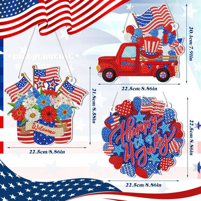 Yousoontic 3 Pcs 4th of July Diamond Art Kit 5d Patriotic Hanging Sign Memorial Day Diamond Painting Acrylic American Flag Ornament Independence 250th Anniversary Welcome Sign for Home Wall Door