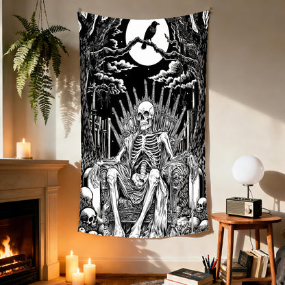 SHRAPHY Skeleton Black and White Tapestry,Grim Reaper,60X80inches