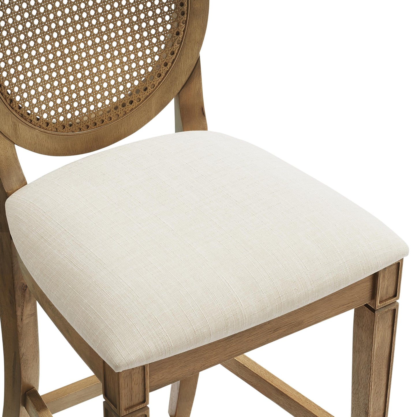 Crosley Furniture Katia Traditional Oval Cane-Back Counter Height Stool Set of 2, Upholstered Bar Stools, Driftwood/Crème