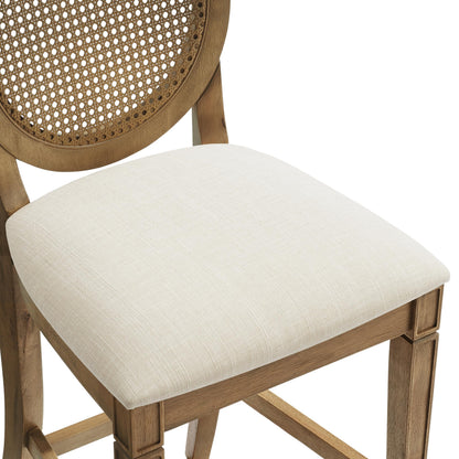 Crosley Furniture Katia Traditional Oval Cane-Back Counter Height Stool Set of 2, Upholstered Bar Stools, Driftwood/Crème