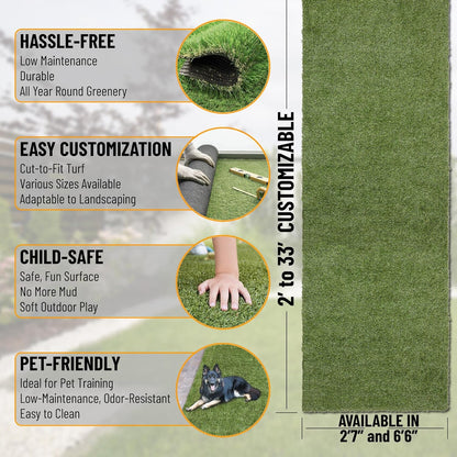 Waterproof Easy-Clean Solid Grass Design Indoor/Outdoor Rug, 2'7'' x 4', Green Runner