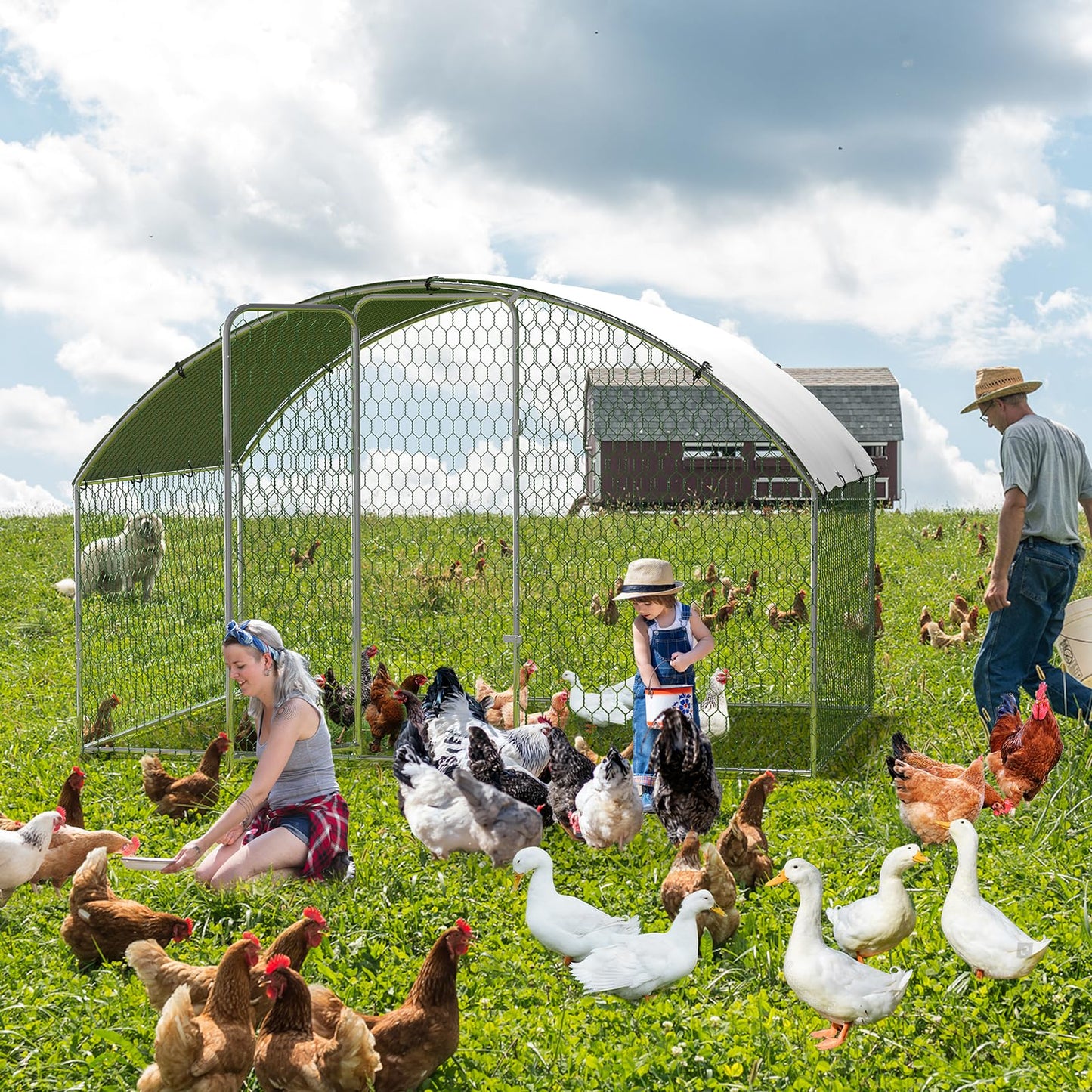 Large Metal Chicken Coop, Outdoor Chicken Runs for Yard with Cover,Large Chicken Run with Upgrade Tri-Supporting,Waterproof and UV-Resistant,Walk-in Poultry Cage for Farm Yard(9.8'l x 6.5'w x 6.5'h)