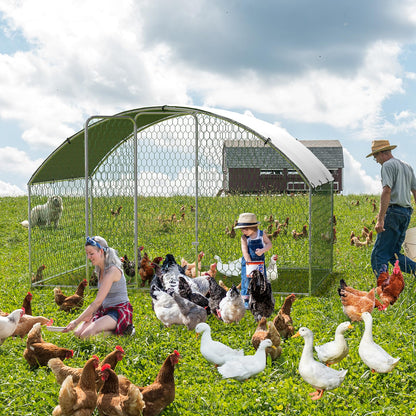 Large Metal Chicken Coop, Outdoor Chicken Runs for Yard with Cover,Large Chicken Run with Upgrade Tri-Supporting,Waterproof and UV-Resistant,Walk-in Poultry Cage for Farm Yard(9.8'l x 6.5'w x 6.5'h)