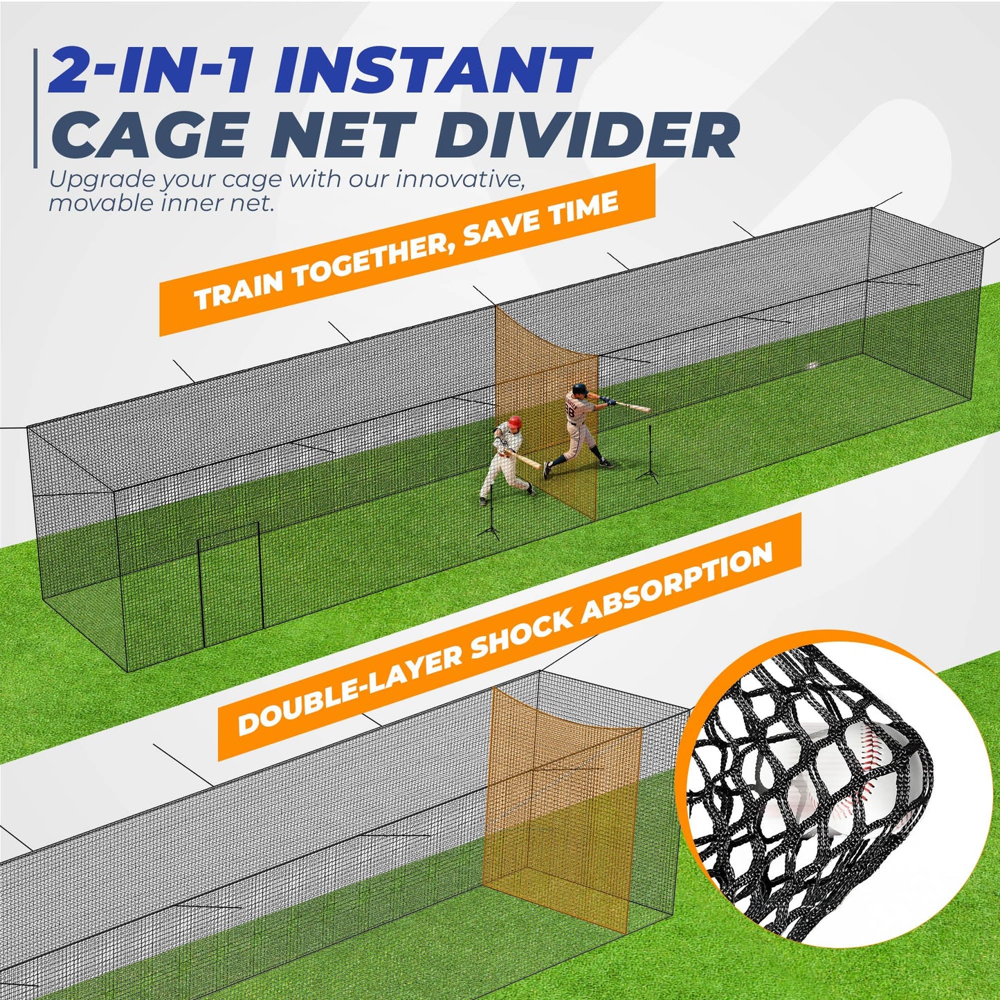 Sturdum Batting Cage Net,70x12x12Ft Baseball & Softball Hitting cage Netting, 2-in-1 Baseball Cage Net System with Movable Inner Net for Solo or Team Training, for Backyard Field Outdoor Indoor