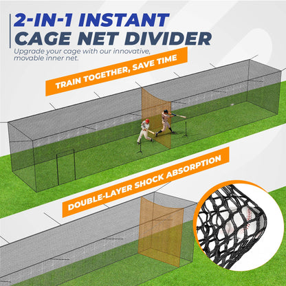 Sturdum Batting Cage Net,70x12x12Ft Baseball & Softball Hitting cage Netting, 2-in-1 Baseball Cage Net System with Movable Inner Net for Solo or Team Training, for Backyard Field Outdoor Indoor