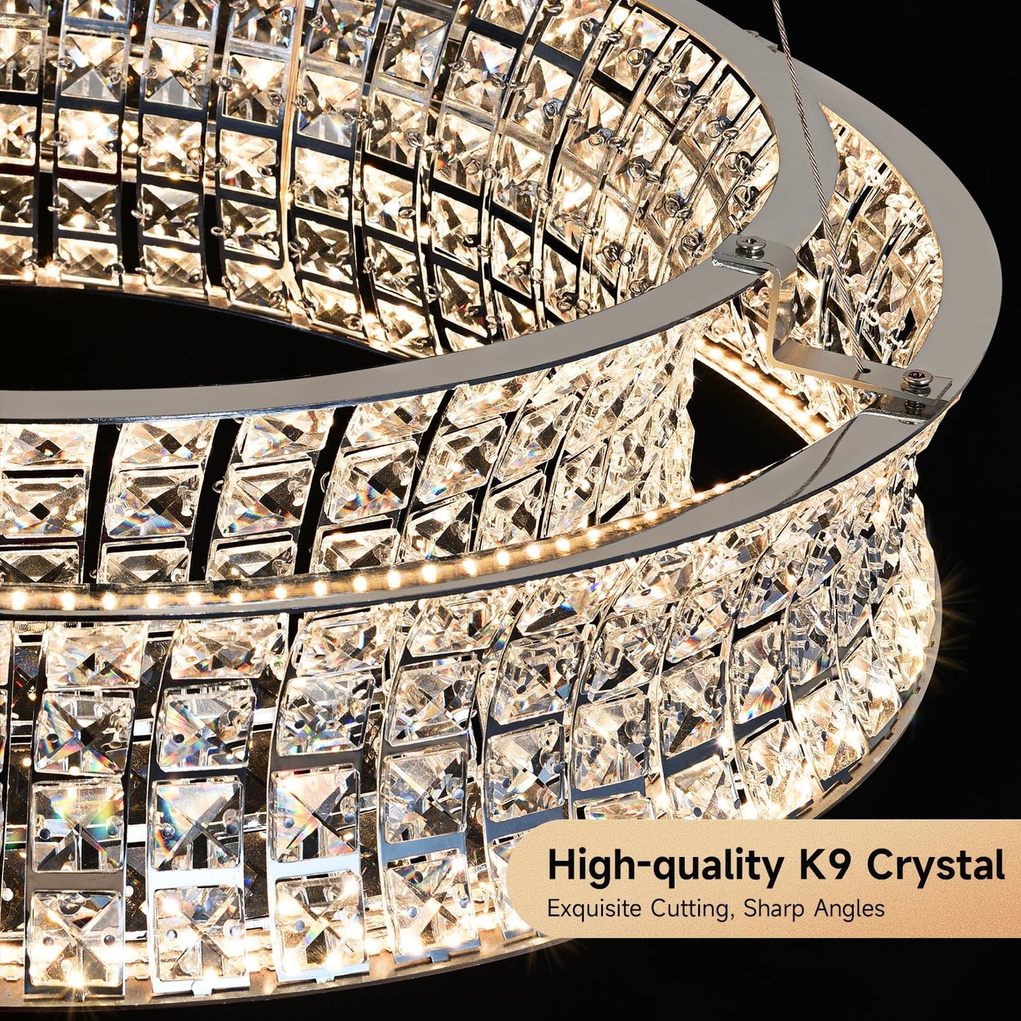 AOOCHOK Modern Crystal Chandelier for Living Room, LED Chrome Pendant Lights, Oval Crystal Hanging Lamp for Living Room, Dining Room, Restaurant, 30 x 14 inch