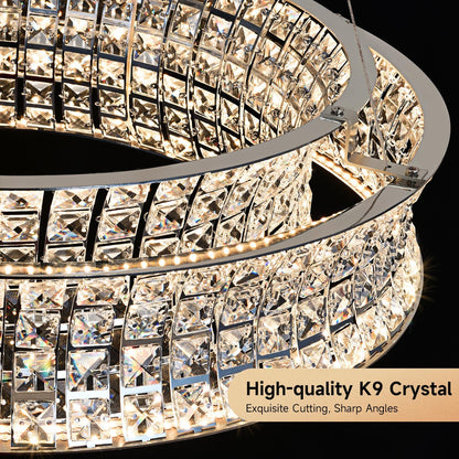 AOOCHOK Modern Crystal Chandelier for Living Room, LED Chrome Pendant Lights, Oval Crystal Hanging Lamp for Living Room, Dining Room, Restaurant, 30 x 14 inch