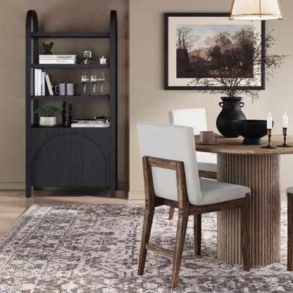 Nathan James Iris 3 Tier Bookshelf, Arched Bookcase Cabinet, Solid Wood Bookcase with Cabinet Base, Boho Bookshelf in Midnight Charcoal Finish