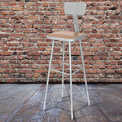 OEF Furnishings OEF6330HB/2 Premium Commercial-Grade All-Purpose Square Stool with Backrest (Height-Adjustable, 30–38 inch Range, Gray Frame, Masonite Wood Seat, 2-Pack)