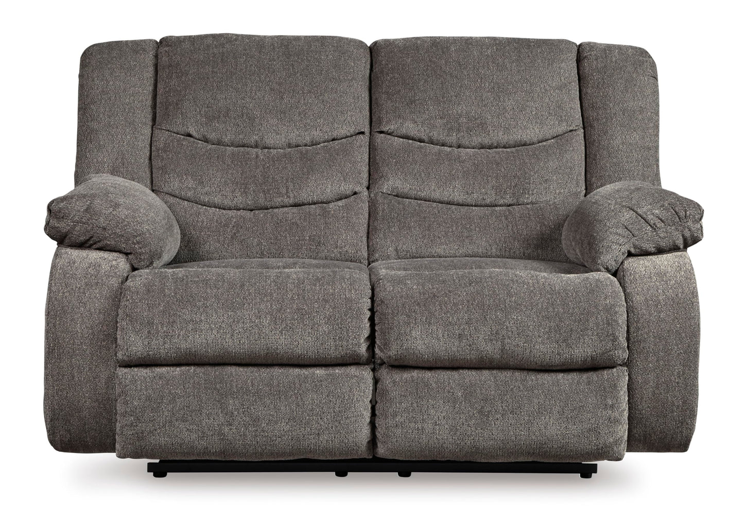 Signature Design by Ashley Tulen Reclining Loveseat, Dual-sided Recliner, Pull Tab Reclining Motion, Fabric Upholstery, 63" W x 40" D x 40" H, Dark Gray