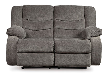 Signature Design by Ashley Tulen Reclining Loveseat, Dual-sided Recliner, Pull Tab Reclining Motion, Fabric Upholstery, 63" W x 40" D x 40" H, Dark Gray