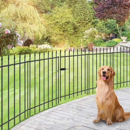 FOREHOGAR Metal Garden Fence with Gate 36 in H x 10 ft L, 1 Gate + 4 Panels Border Fence Panels Animal Barrier for Dogs, No Dig Garden Fencing for Yard Patio Flower Bed Lawn Outdoor, Black