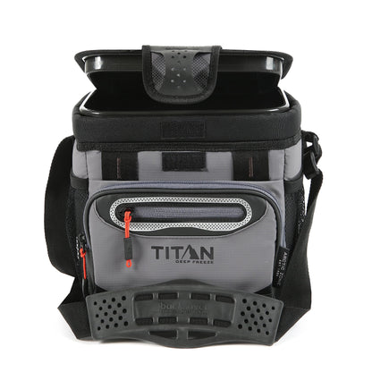Titan by Arctic Zone Zipperless Soft Sided Cooler with HardBody Liner and SmartShelf, Insulated Bag with Shoulder Strap for Lunch and Travel, 9 Can Capacity, Sharkskin Gray