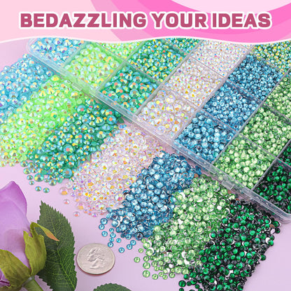 20000Pcs Green Rhinestones for Bedazzling with B7000 Jewelry Glue, Resin Rhinestones for Crafting Crafts DIY, Bedazzler Kit Gems for Clothing Shoes Tumblers Fabric Nail Art Assorted Size 3/4/5/6mm