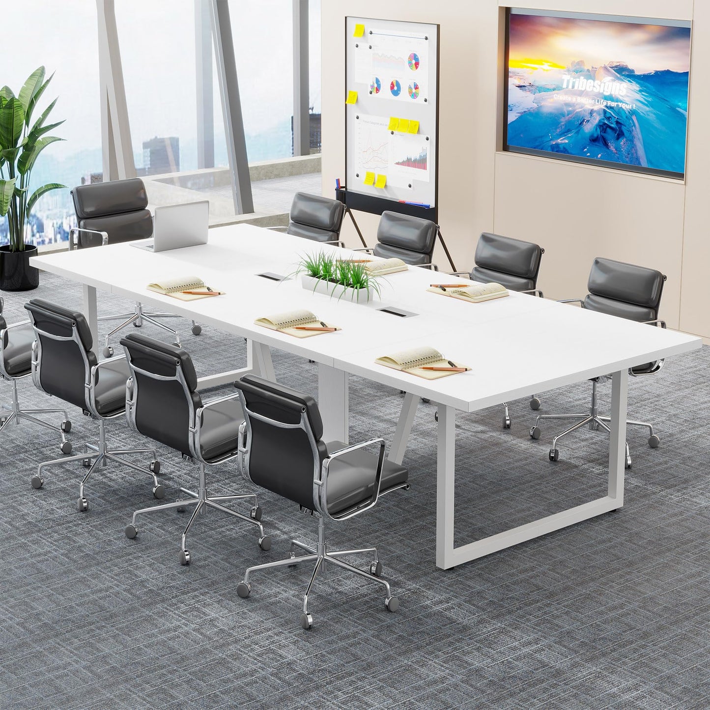 Tribesigns 8FT Conference Table, 94.49 L x 47.24 W x 29.53 H Inches Large Meeting Podcast Table for 10 People, Business Style Wooden Training Table with Strong Metal Frame for Office Conference