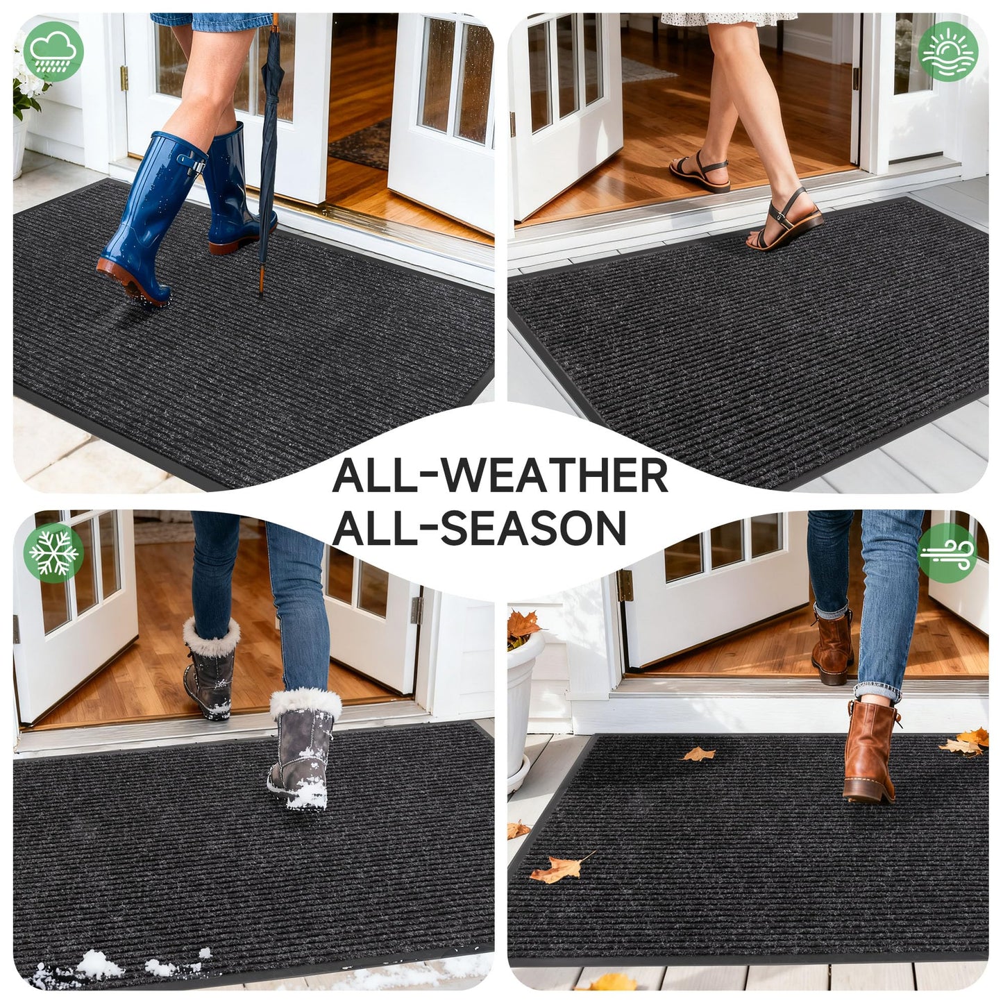 100pointONE Front Door Mat, Heavy Duty Indoor Outdoor Doormat for Entryway, 48" x 36" Low Profile Outdoor Mats for Home Entrance, Stain and Fade Resistant Welcome Mat for High Traffic Area, Black