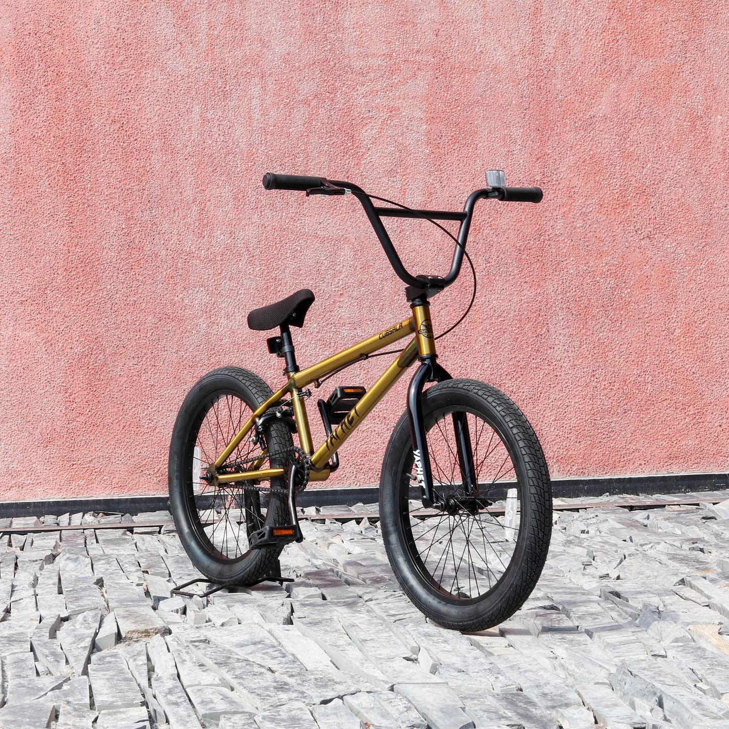 cubsala Freestyle BMX Bike, 20 Inch Yaphet Bicycle for Teen Beginner and Adult Riders, Bike with Hi-Ten Steel Frame, Gold