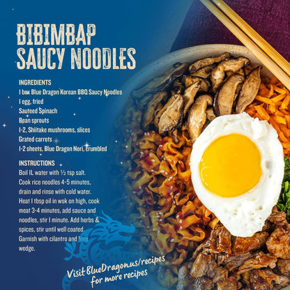 Blue Dragon Korean BBQ Saucy Noodles - 4.2oz (Pack of 3) - Knife Cut Thick Noodles w/Korean BBQ Sauce & Sesame Seed Garnish - Quick & Easy Meal with Bold Asian Flavors - Vegetarian Friendly