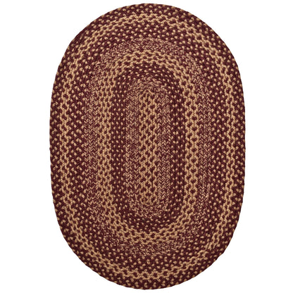 Jute Braided Rugs 4x6' Oval Rustic Trails – Burgundy & Tan Primitive Rugs for Living Room, Dining Room Decor, Farmhouse Living Accent