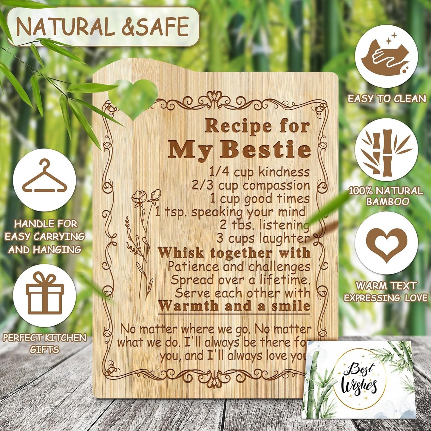 Cocomong Engraved Bamboo Cutting Board with Utensil, Best Gifts for Friends, Mothers Day