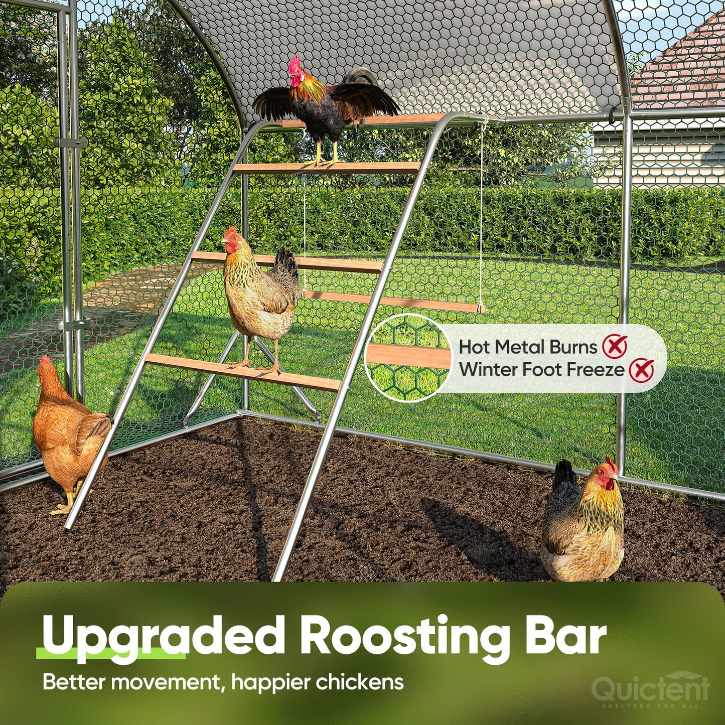 Quictent Essential Series 12x9x6.6ft Metal Chicken Coop Run with Climbing Ladder, Walk-in Outdoor Poultry Cage with PVC Coated Chicken Wire, Hen Duck Rabbit Farm House, Waterproof Anti-UV Cover