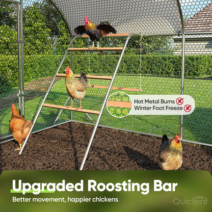 Quictent Essential Series 12x9x6.6ft Metal Chicken Coop Run with Climbing Ladder, Walk-in Outdoor Poultry Cage with PVC Coated Chicken Wire, Hen Duck Rabbit Farm House, Waterproof Anti-UV Cover
