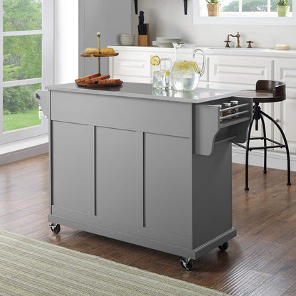 Crosley Furniture Full Size Stainless Steel Rolling Kitchen Island Storage Cart, Microwave Stand, Spice Rack, Gray