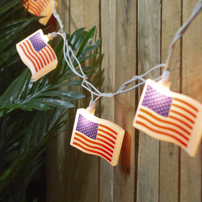 Set 7.5' 10ct Northlight American Flag Indoor Outdoor Patriotic Patio Light - White Wire
