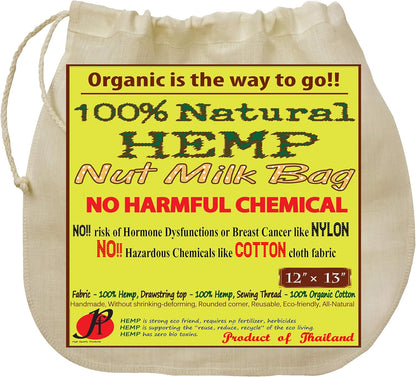 13 12-Inches P&F Hemp Nut Milk Bag Reusable | All Natural | No More Microplastic and Toxic Chemicals | Better Than