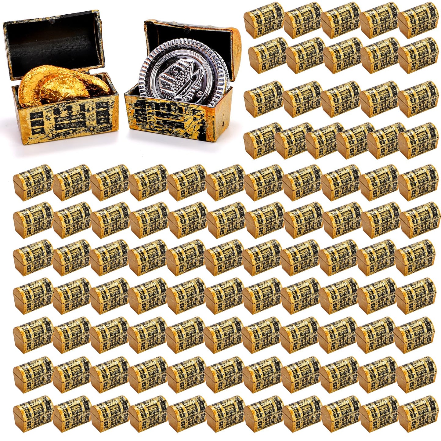 Nagpew Mini Pirate Treasure Chest, Gold Finish, 100 Pieces