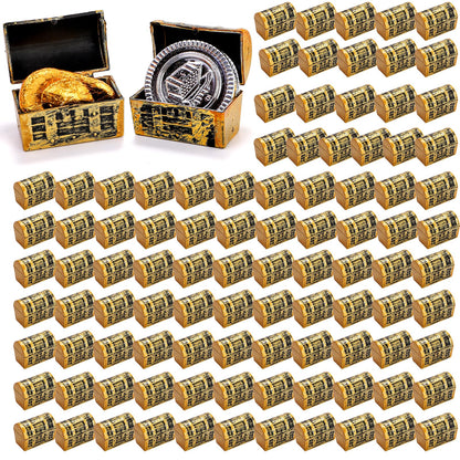 Nagpew Mini Pirate Treasure Chest, Gold Finish, 100 Pieces