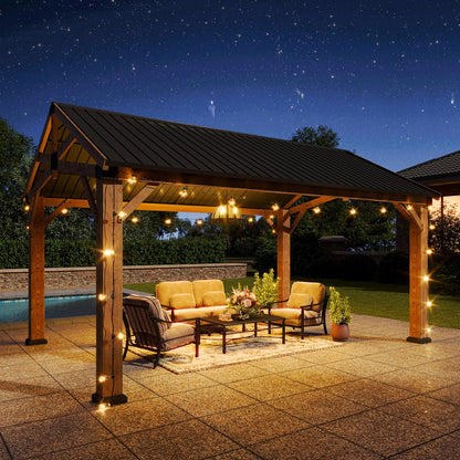 Aoxun 12' x 16' Outdoor Wood Gazebo, Permanent Cedar Wooden Pavilion with Galvanized Steel Hardtop Gable Roof, Heavy Duty Patio Gazebo for Garden, Backyard, Deck, Lawn and Outdoor Living Space