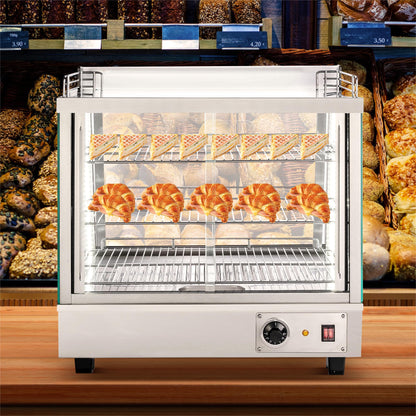 GAOMON Commercial Countertop Display Warmer, 3 4 Cu Ft Food Display Case, Stainless Steel Glass Showcase, Adjustable Temperature Control, 2 Door Heated Case for Cafe Bakery Concession Stand, Silver