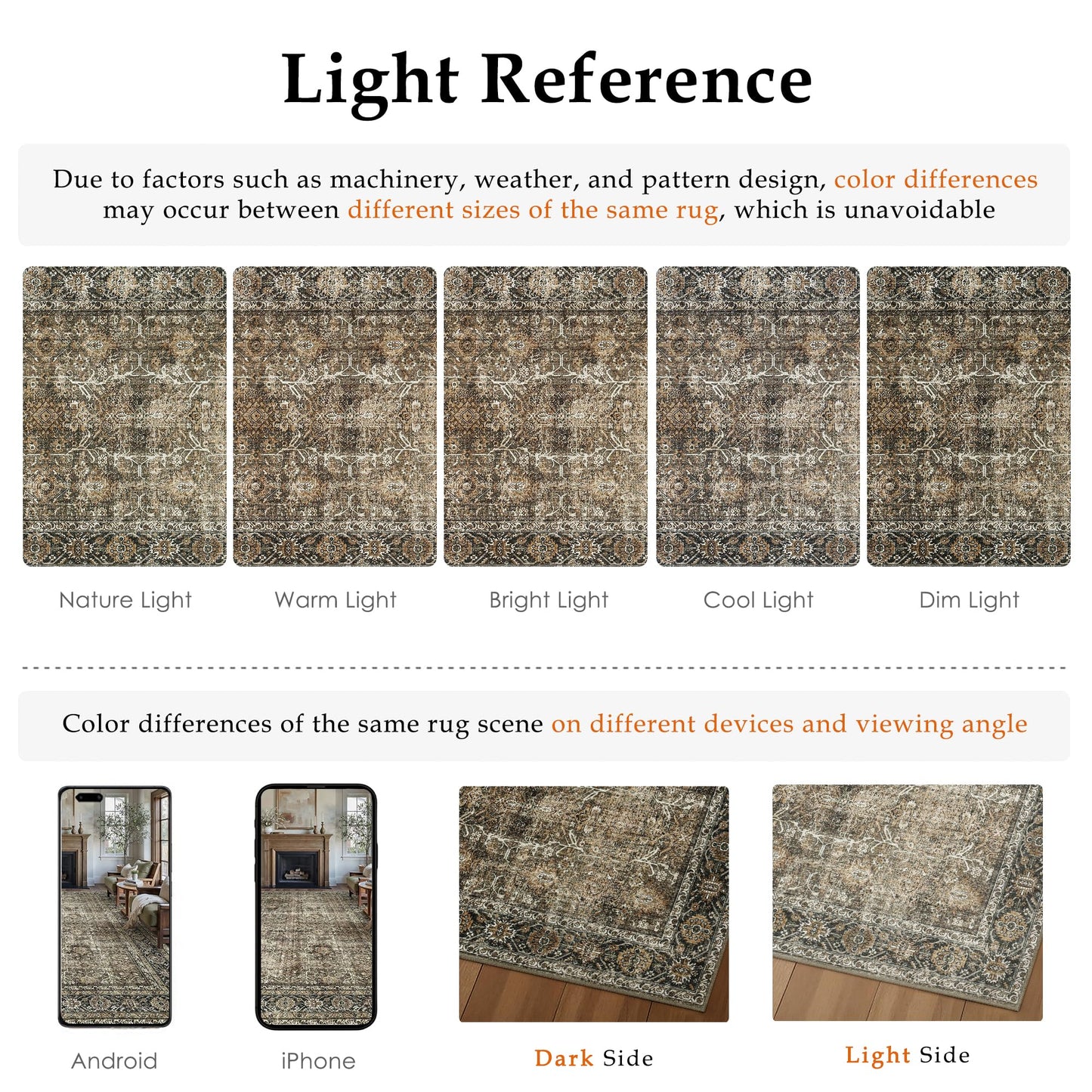 PureCozy Vintage Area Rug 12x15 Brown Washable Living Room Large Carpet Non Slip Bedroom Indoor Office Low Pile Traditional Distressed Retro Accent Rug for Dining Room