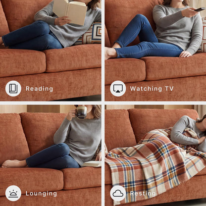Signature Design by Ashley Aviemore Contemporary Sofa Sleeper with Folding Memory Foam Mattress and 2 Accent Pillows, Queen, Orange