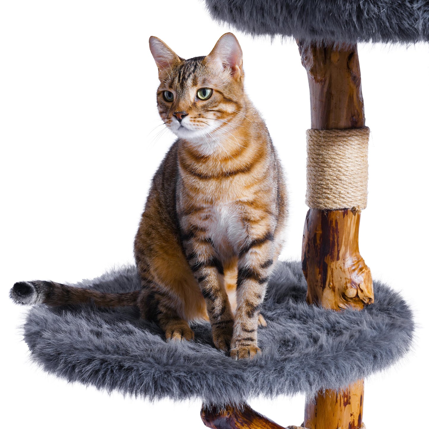 Aesthetic Cat Tree Tower for Large Cats, Large Cat Tree for Maine Coon Indoor Cats with Faux Fox Fur, Solid Wood Sisal Scratching Post, Hammock, Perches, Platform, Toy Ball