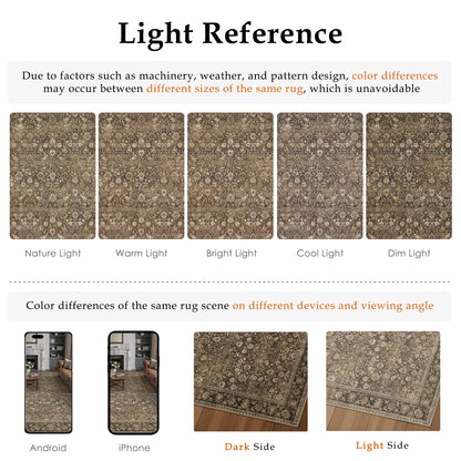 HUGEAR 8x10 Machine Washable Rugs Brown Hallway Large Area Rug Indoor Accent Rug Floral Low Pile Carpet Soft Throw Aesthetic Rug Bedroom Living Room Office Dining Room Kitchen Laundry Room