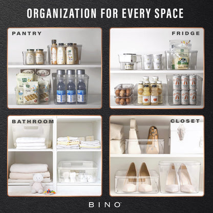 BINO | Plastic Storage Bins, Medium - 2 Pack | THE LUCID COLLECTION | Multi-Use Built-In Handles | BPA-Free | Clear Storage Containers | Fridge Organizer | Pantry & Home Organization