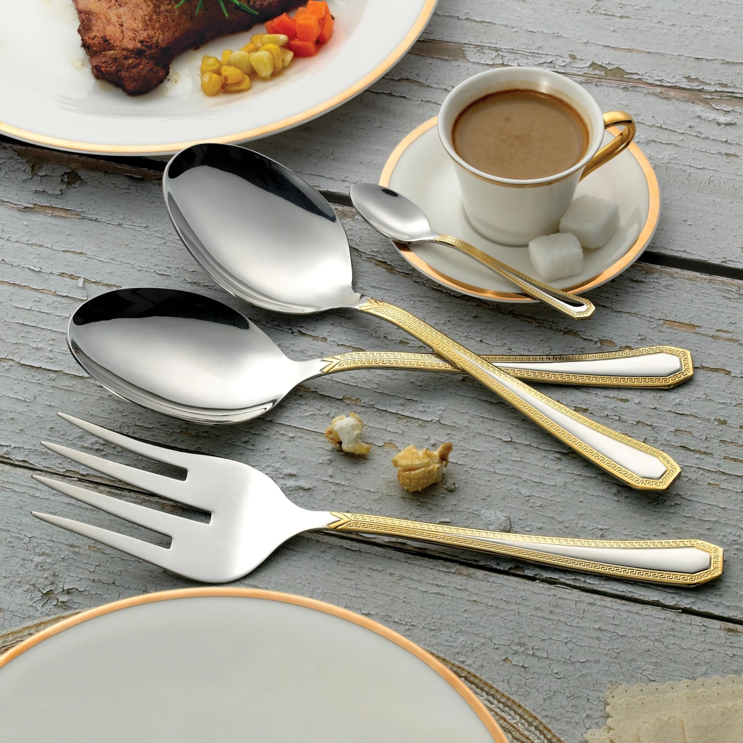 Venezia Collection 75-Pc Luxury Flatware Set for 12 w/Storage Case 24K Gold Premium Dining Cutlery Service - 18/10 Surgical Stainless Steel Silverware Hostess Serving Set in a Chest
