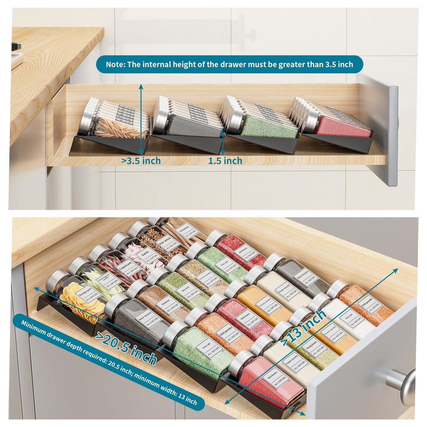 BOIVSHI Spice Drawer Organizer, 4 Tier Metal Spice Organizer for Drawer Insert, Spice Organization for Drawer, Kitchen, Countertop, Pantry (Jars Not Included)
