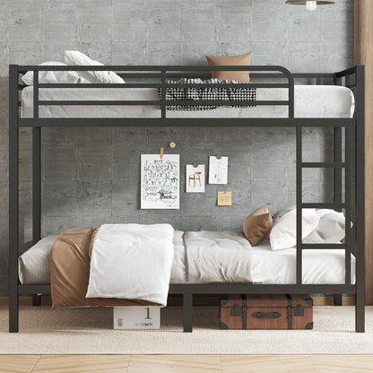 KEIKI Full XL Over Full XL Bunk Bed Metal Frame for Teens & Adults, Heavy Duty Space Saving Bunk Bed Frame with Safety Guardrails & Ladder, Noise Free, No Box Spring Needed, Easy Assembly, Black