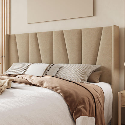 Allewie King Size Platform Bed Frame with Geometric Wingback Headboard, Boho Upholstered Bed with Wooden Slats Support, No Box Spring Needed, Easy Assembly, Beige